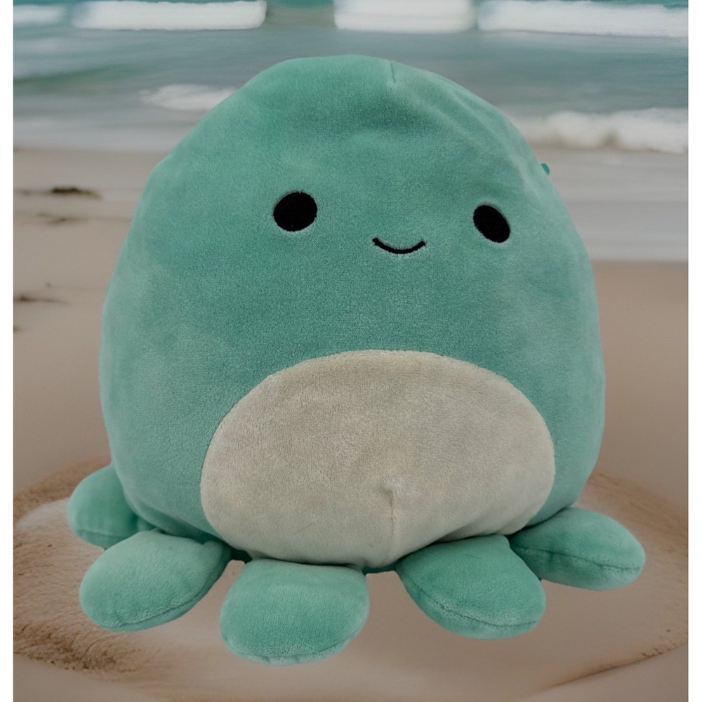 #Squishmallows #Zobey‎ Green and White #Plush #Octopus 8" Freshly Laundered